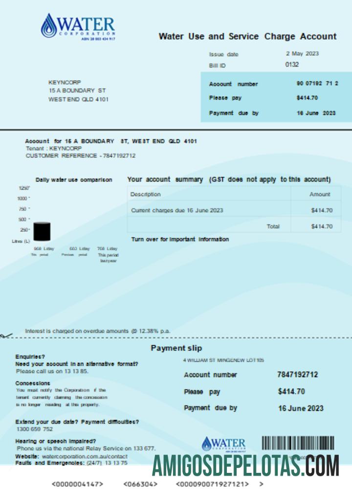 Projeto de lei de negócios de serviços públicos da Water Corporation WA, SCR baixar para verificação